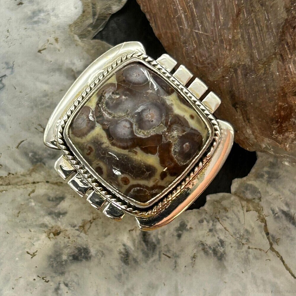 Sterling Silver Southwestern Style Square Asteroid Jasper Ring Sz 8.25 For Women